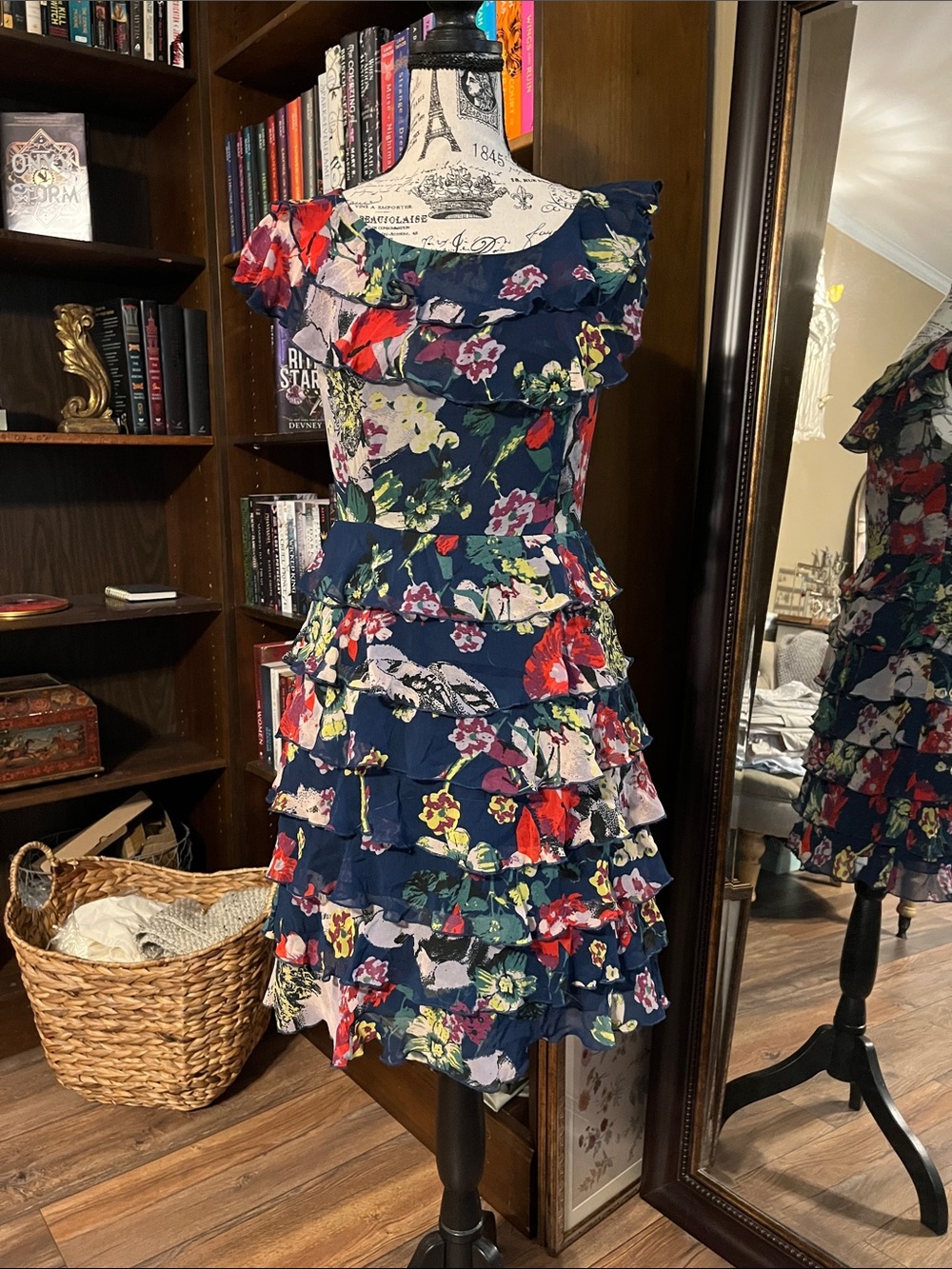 Navy Floral Ruffle Tiered Mini Dress